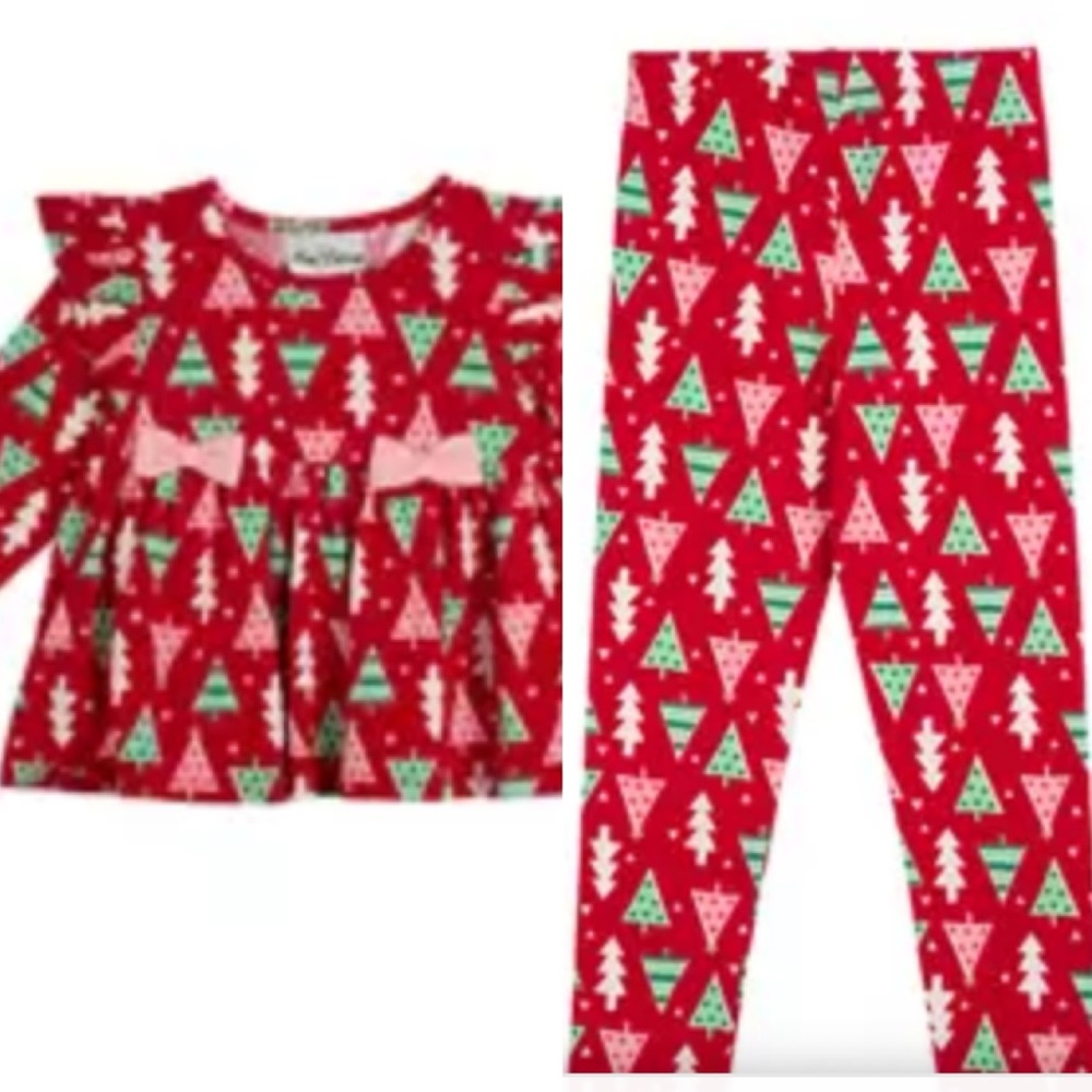🎄Rare Editions Holiday Leggings & Print Ruffle top NWT size 4